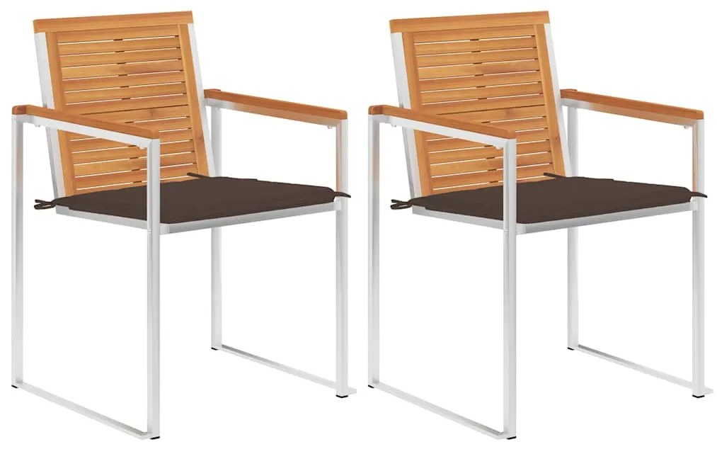 vidaXL 2 db tömör akácfa és acél kerti szék párnával
