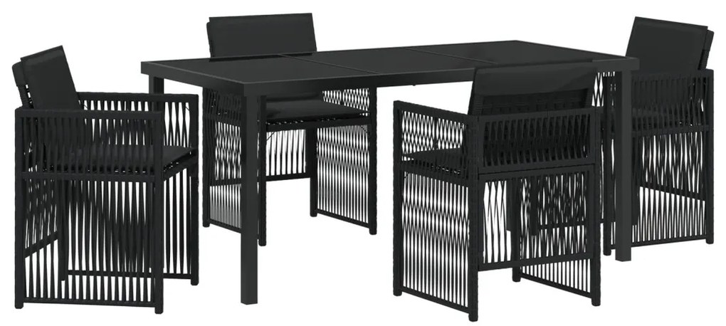 5 darabos Kerti Étkezőszett párnákkal, fekete, poli rattan