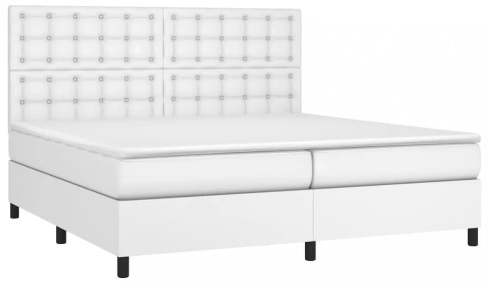 fehér műbőr rugós ágy matraccal és LED-del 200x200 cm