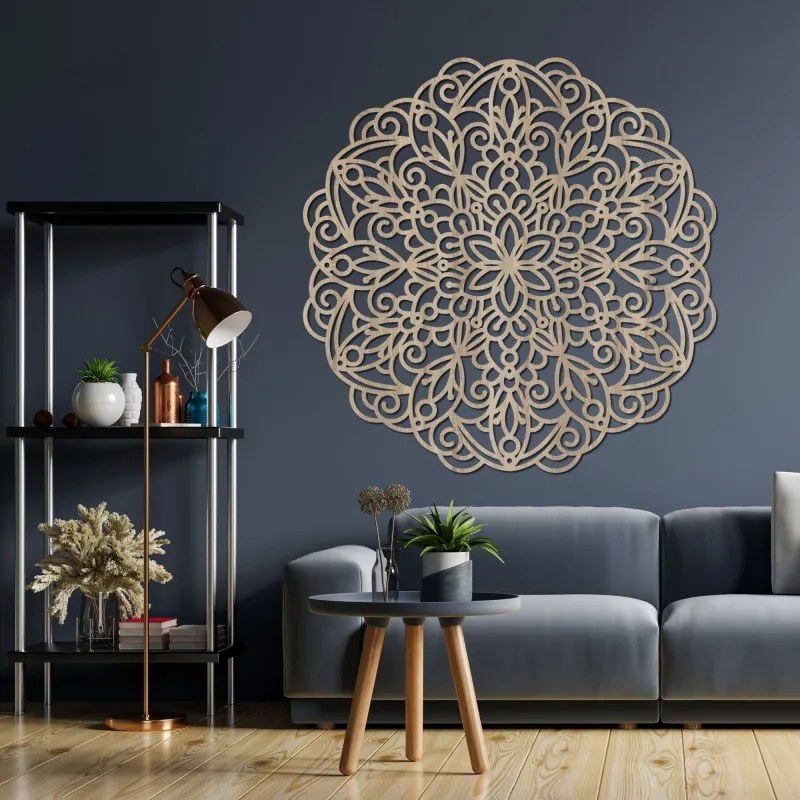 Fából készült mandala falra, virágdíszítéssel | MELLANY