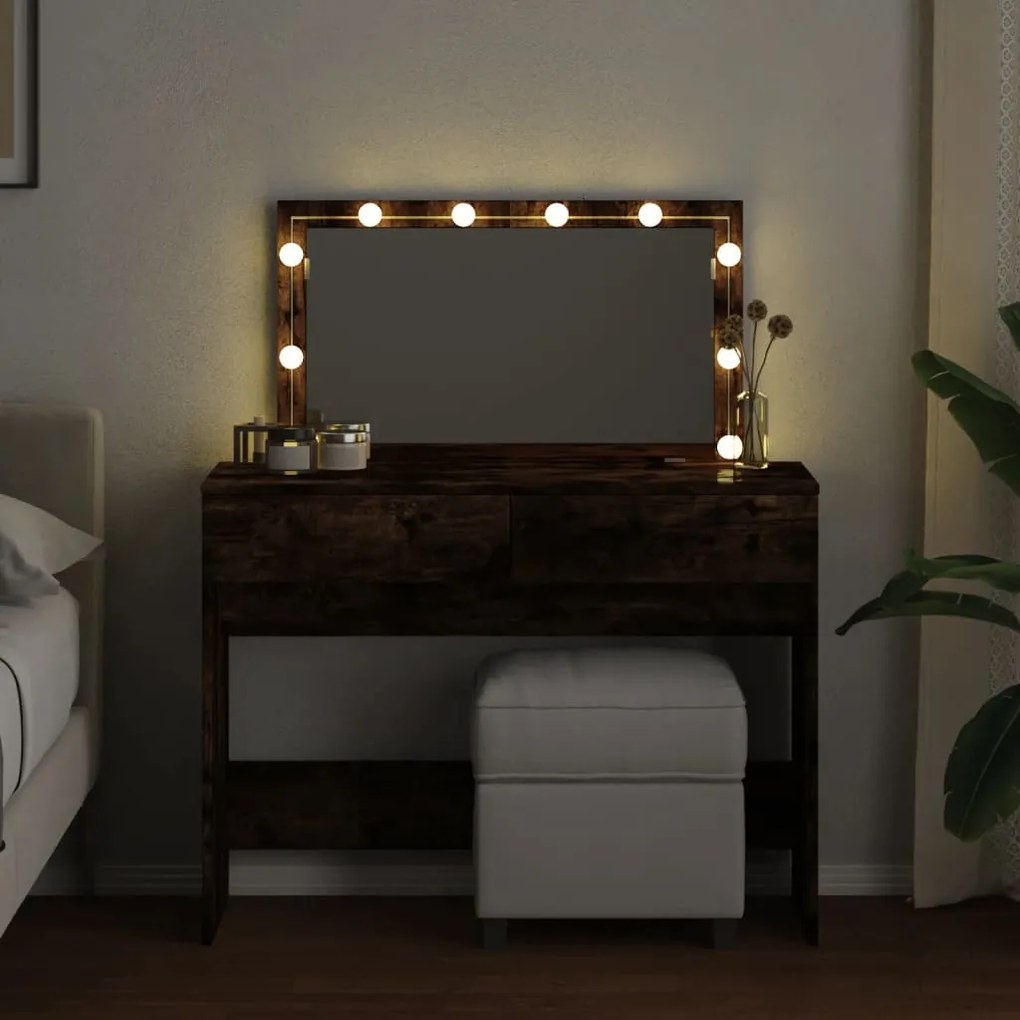 füstös tölgy színű fésülködőasztal LED-del 100 x 40 x 120 cm