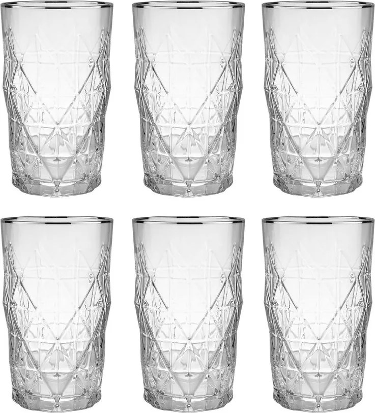 UPSCALE long drink pohár ezüst szegéllyel 460ml, 6 db-os készlet