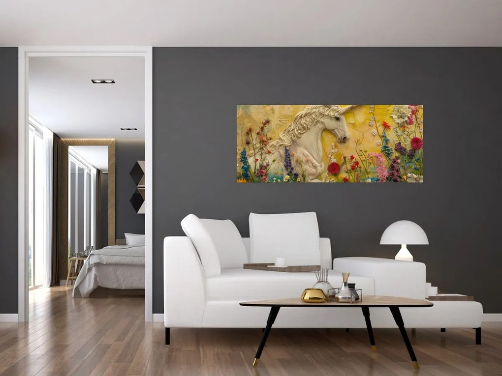 Kép - Egyszarvú virágokkal (120x50 cm)