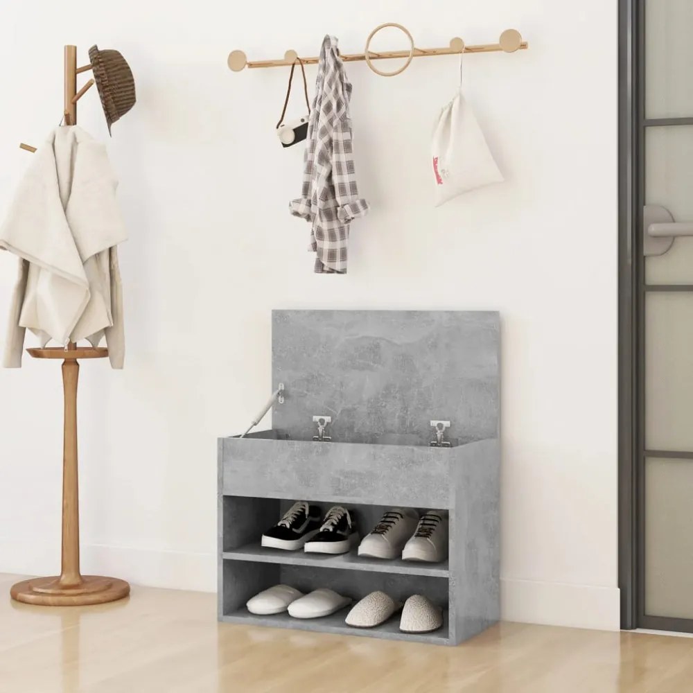 betonszürke szerelt fa cipőtároló pad 60 x 30 x 45 cm