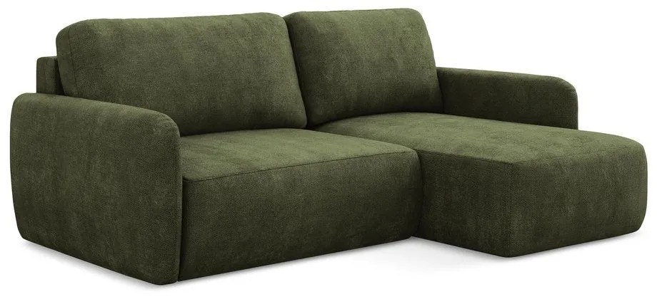 Zöld zsenília kinyitható-tárolóhelyes sarokkanapé (jobb oldali-heverő résszel) Lilo – Makamii