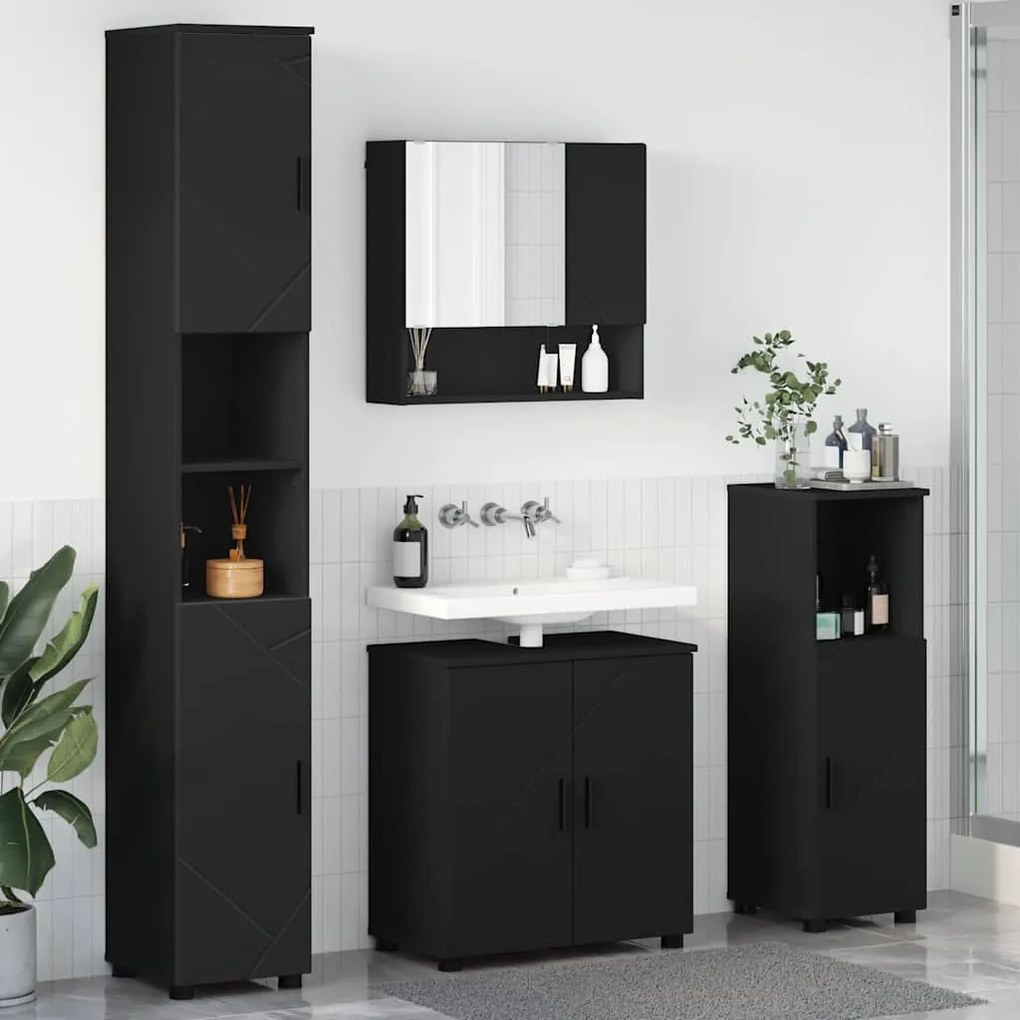 Fürdőszoba bútor szett 4 pcs Fekete 61 x 35 x 64 cm Faanyag