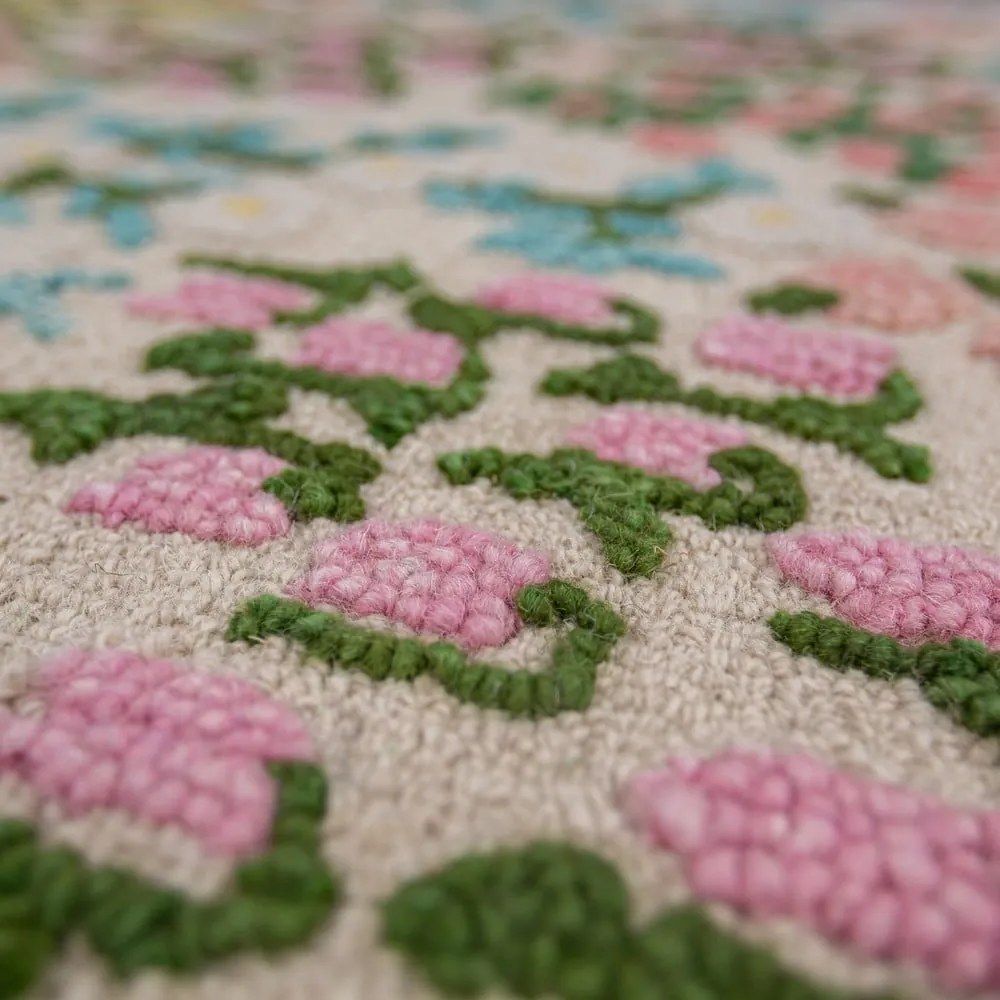 Krémszínű kézi szövésű gyapjú szőnyeg 120x170 cm Emilia Floral – Flair Rugs