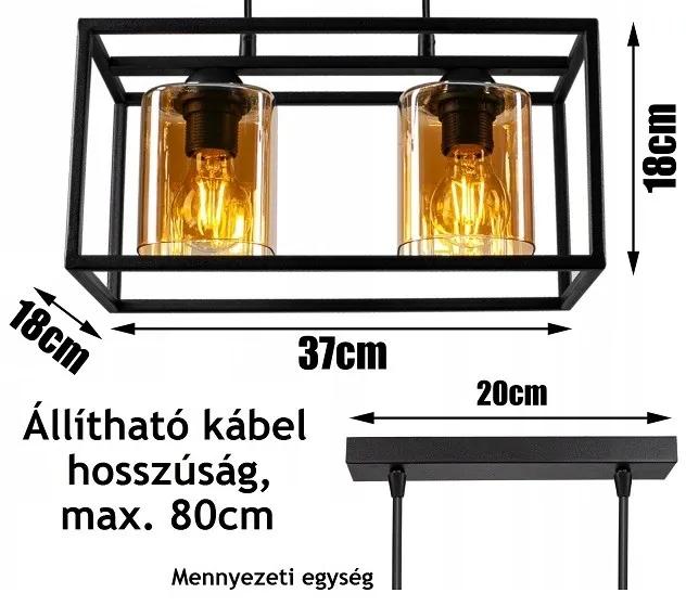 Glimex CAGE állítható függőlámpa fekete / méz 2x E27 + ajándék LED izzók
