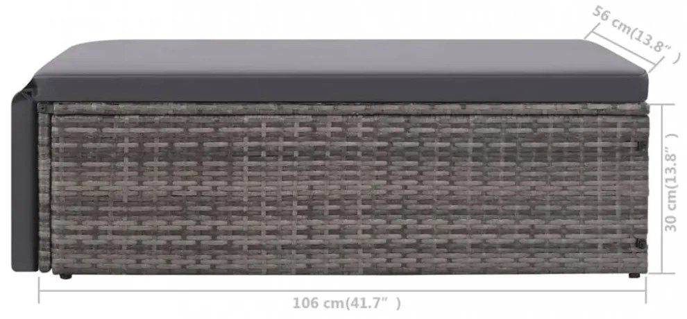 vidaXL 2 részes szürke polyrattan kerti bútorszett párnákkal
