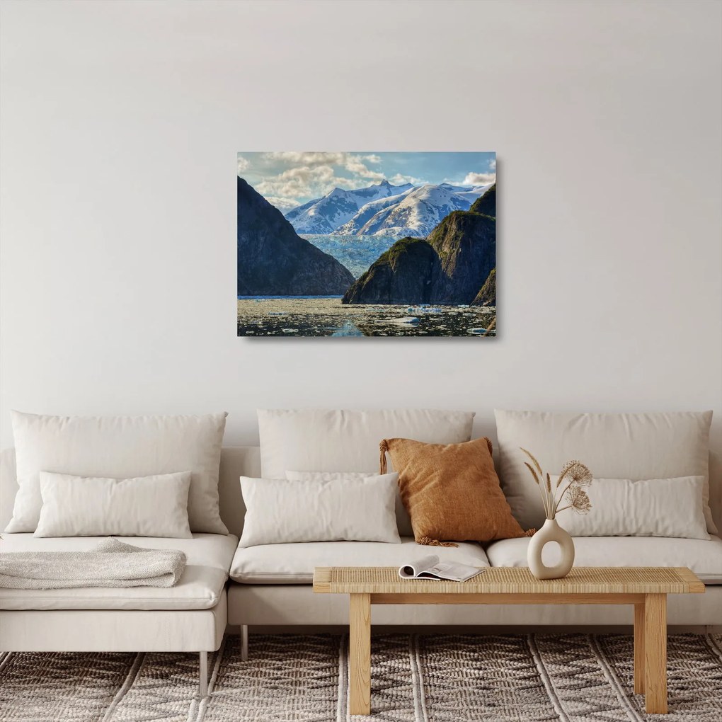 Tájkép hegyekkel (üvegen) (70x50 cm)