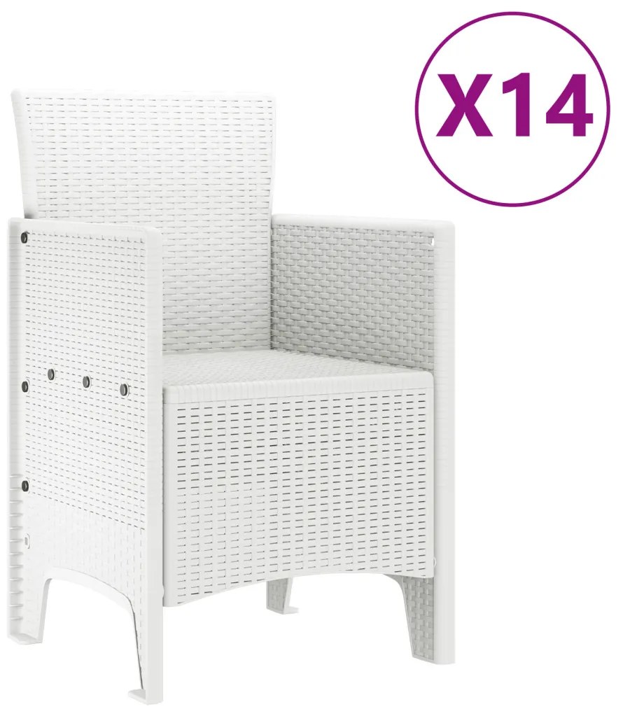 15 darabos Kert Étkező Szett Fehér Poli Rattan, Kert Asztal Fehér 250x100x73 cm Poli Rattan, Kert Asztal Fehér 150x100x73 cm Poli Rattan, Kert Székek 2 db Fehér Poli Rattan, Kert Székek 4 db Fehér Poli Rattan