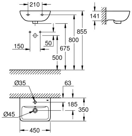 GROHE 39953000 - Mosdó START EDGE 450 × 350 mm kerámia/fehér