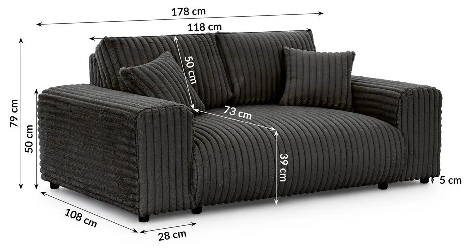Sötétszürke kordbársony kanapé 178 cm Justin – Ropez