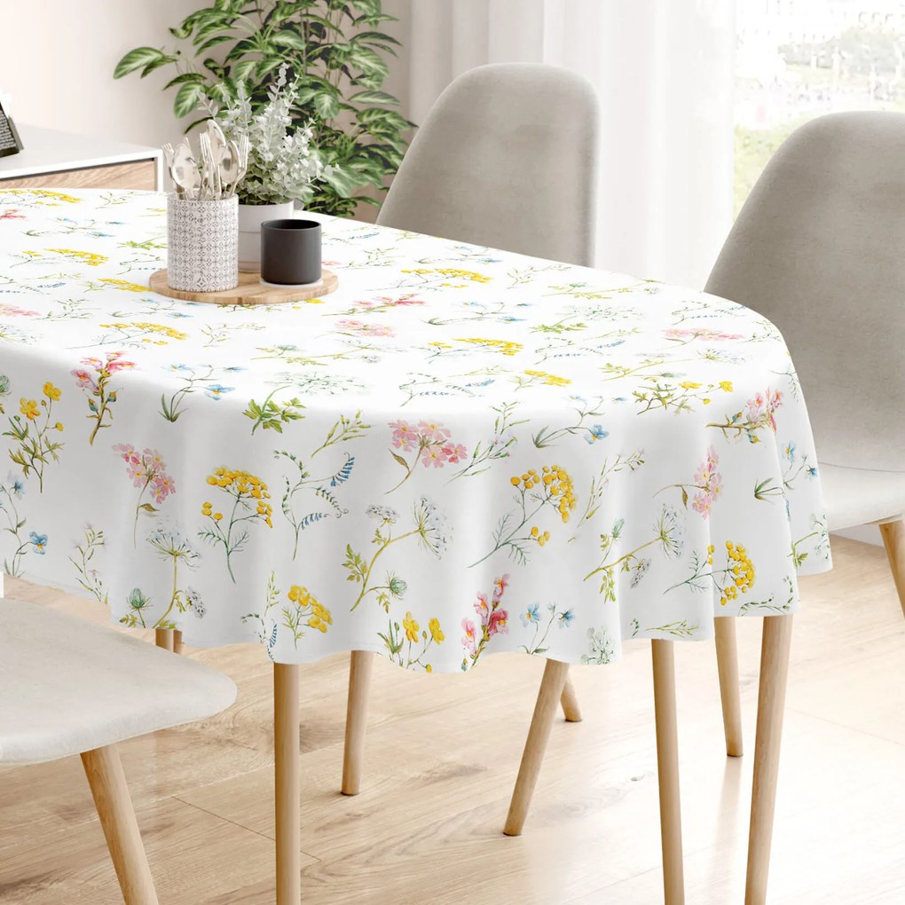 Goldea ovális pamut terítő deluxe - virágzó réti virágok 140 x 200 cm