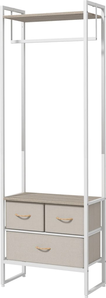HOMCOM Ruhafogó Állvány 3 Anyag Fiókkal, Akasztós Rúddal és Tárolópolccal Előszobába, Hálószobába, Nappaliba 58.5x30x178 cm Natúr | Aosom