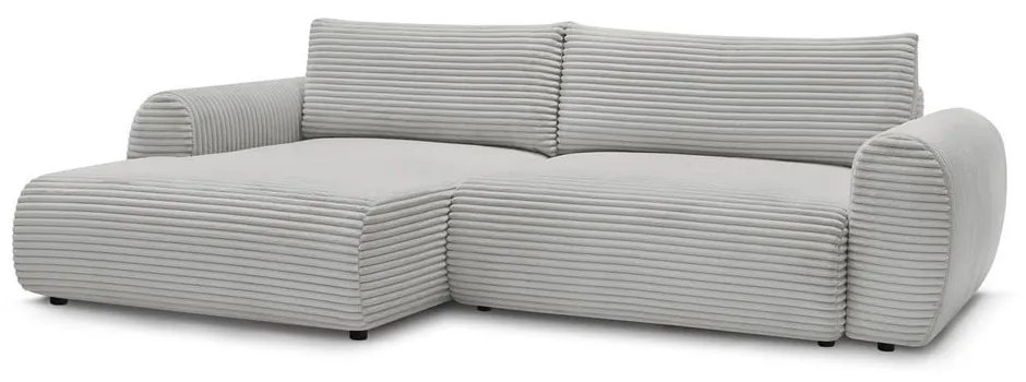 Világosszürke kordbársony kinyitható sarokkanapé (bal oldali) Lucien – Bobochic Paris