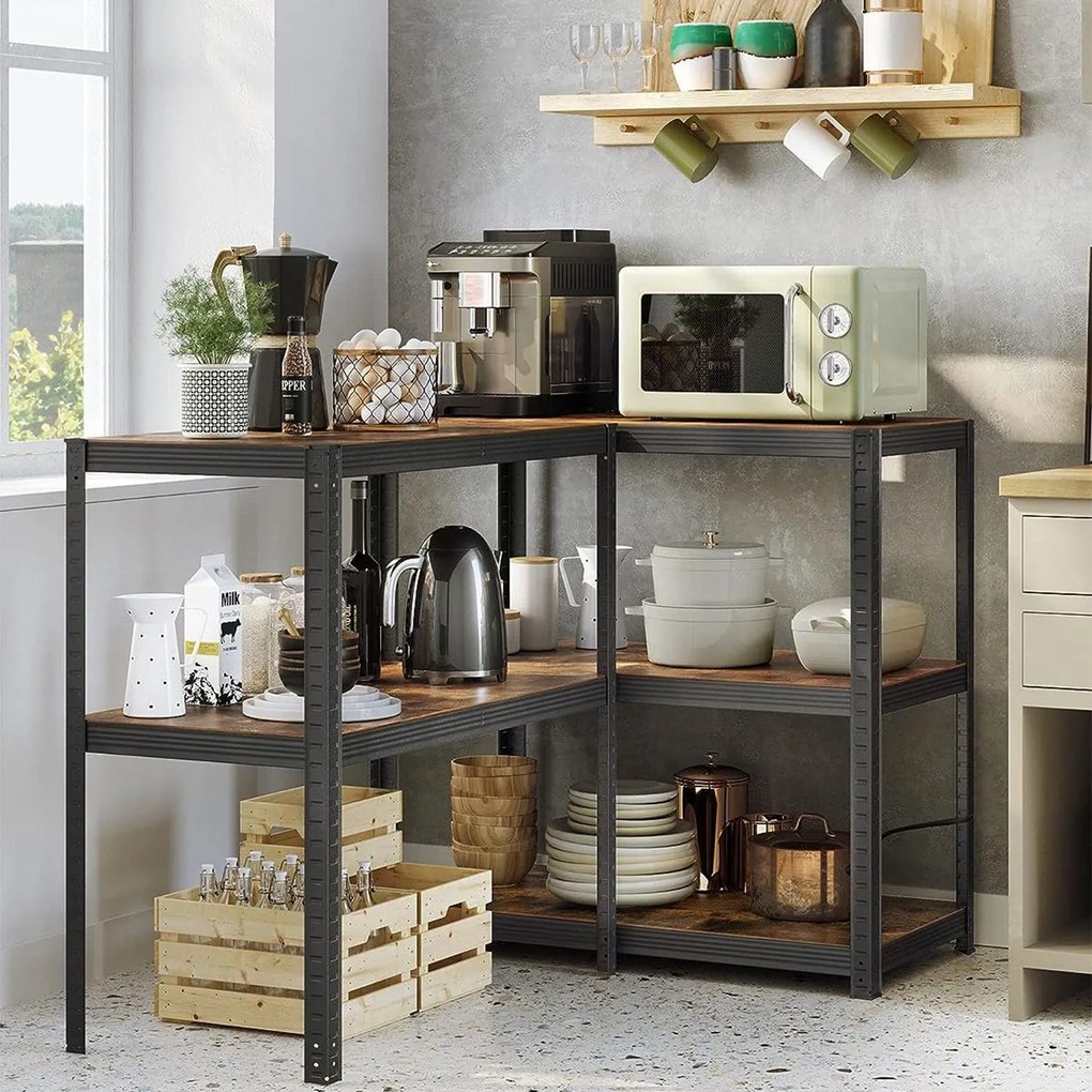 Nagy teherbírású tárolópolc, polc, rusztikus barna és fekete