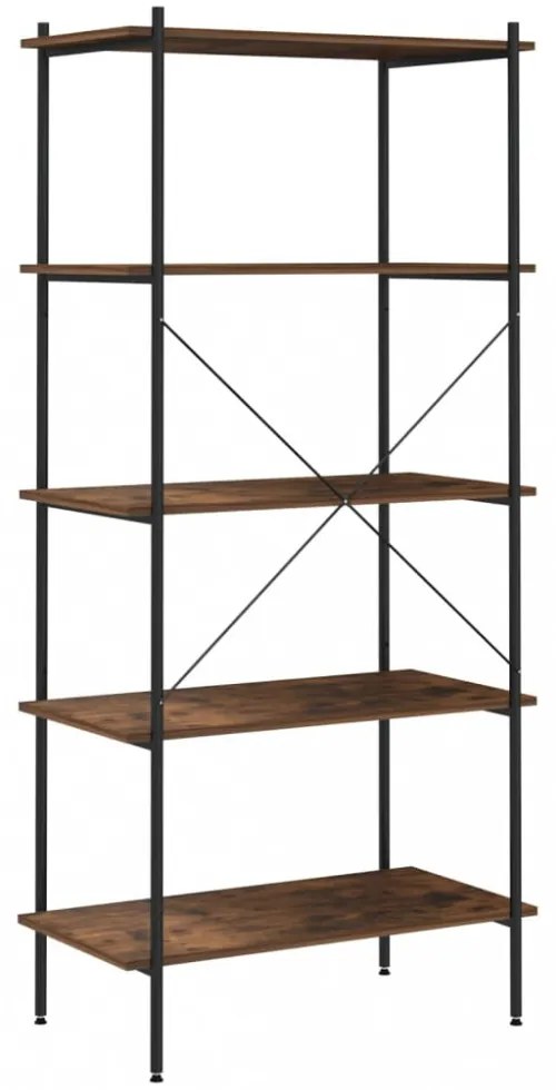 fekete és sötét faszínű 4 szintes polcrendszer 80 x 40 x 163 cm