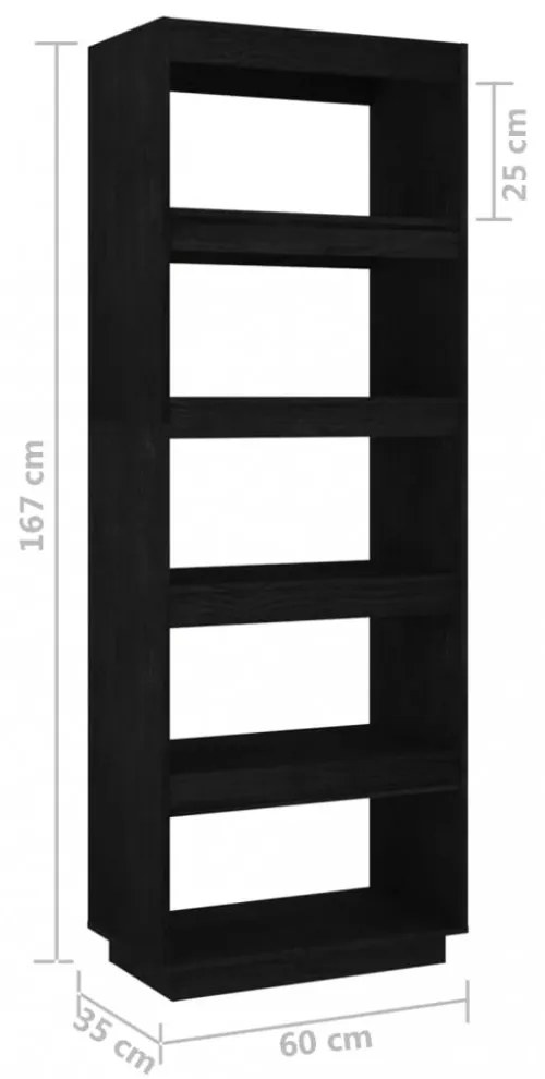 fekete tömör fenyőfa könyvszekrény/térelválasztó 60x35x167 cm