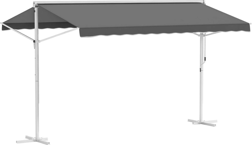 Outsunny Szabadonálló Napernyő 4x3m Kerti Napellenző Hajtogatható Karos Napvédő Terasztakaró Kültéri Kerthez Szürke | Aosom