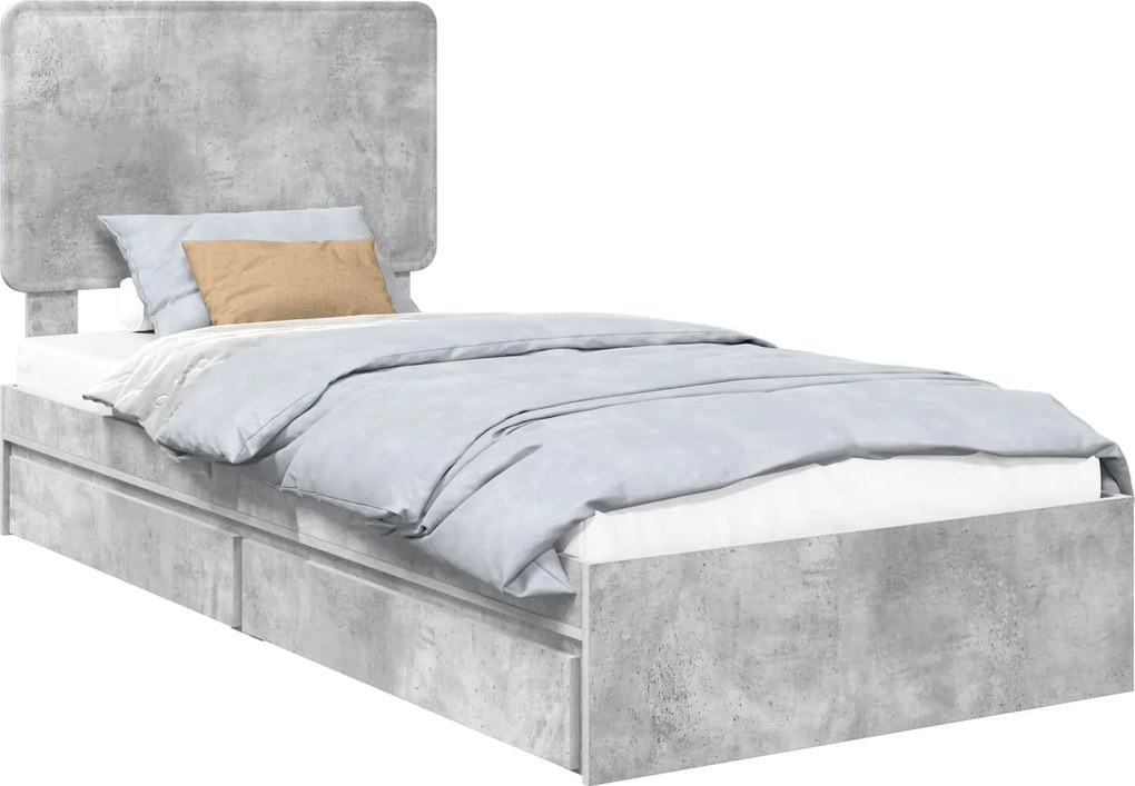 vidaXL Tárolós Ágy fejtámlával Beton Szürke 100 x 200 cm Faanyag