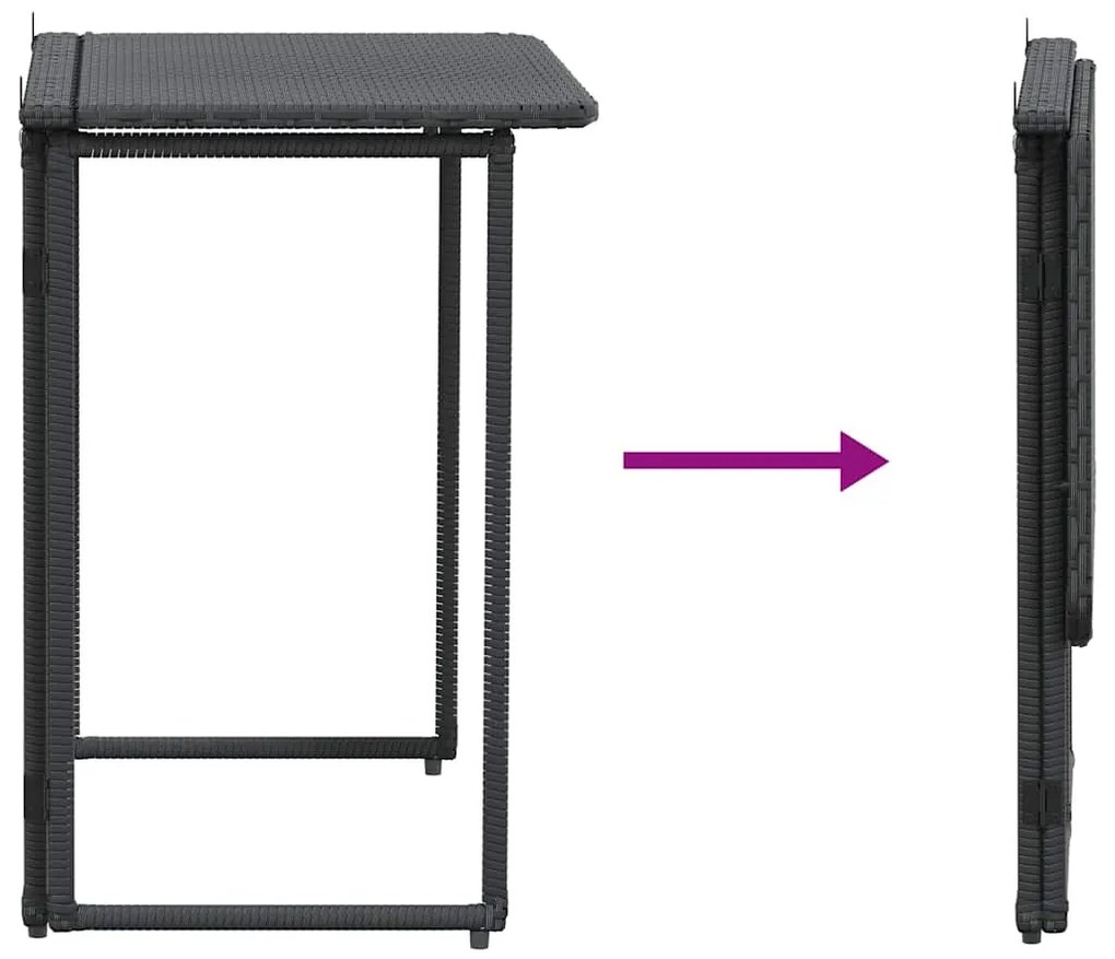 fekete polyrattan összecsukható kerti asztal 90x51x75 cm