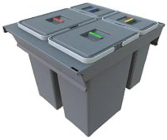 Hulladékgyűjtő Elletipi SQUARE 2.0 600, szelektív, frontkihúzású, szürke, 24L + 8L + 2*12L