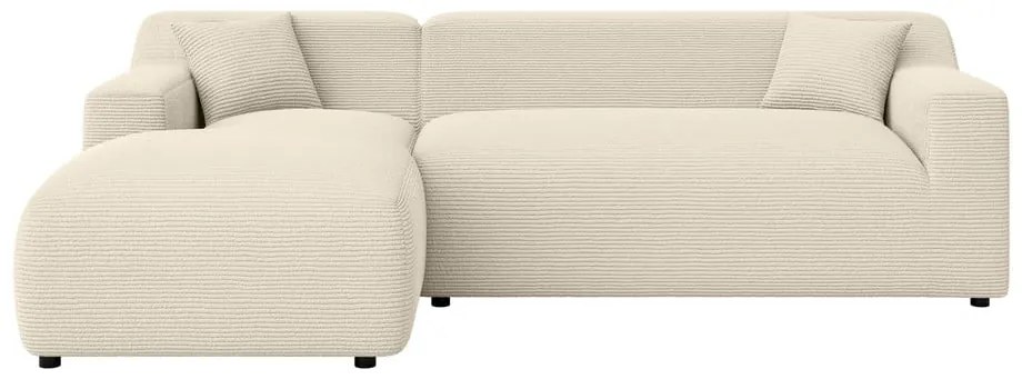 Bézs-krémszínű kordbársony sarokkanapé (bal oldali-heverő résszel) Martin – Ropez