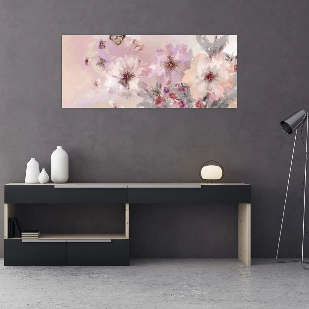 Kép - Művészeti kollázs pillangókkal (120x50 cm)