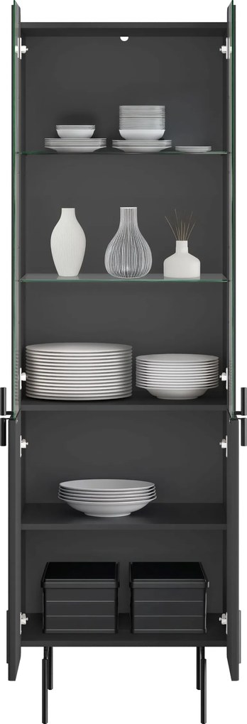 Malmi vitrines szekrény 60 cm négyajtós - matt fekete / fekete lábak