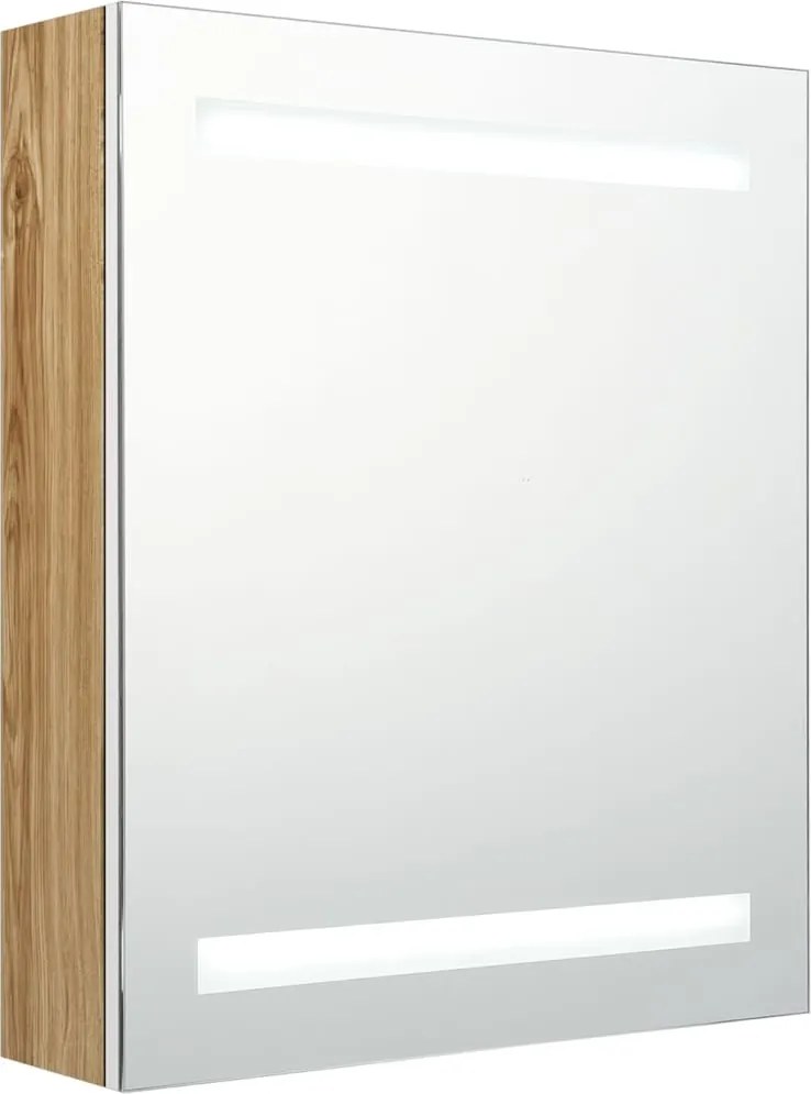 vidaXL fehér-tölgyszínű LED-es tükrös fürdőszobaszekrény 50x14x60 cm