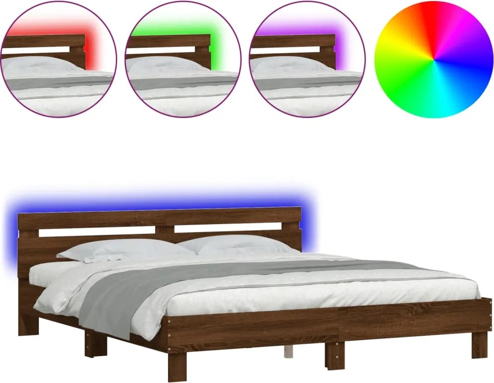 vidaXL barna tölgy színű ágykeret fejtámlával és LED-del 180 x 200 cm