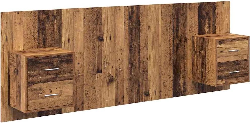 vidaXL Fejtámla Szekrénnyel fiókkal fejtámlával 3 pcs Öreg fa Faanyag