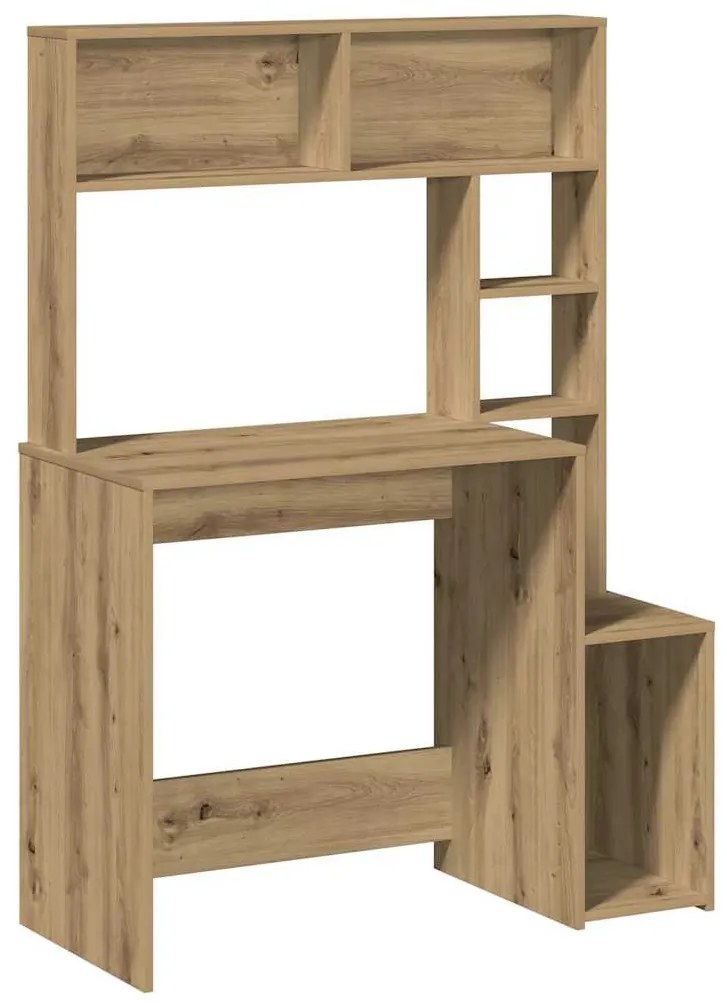 vidaXL kézműves tölgy szerelt fa íróasztal polcokkal 100x45x140 cm