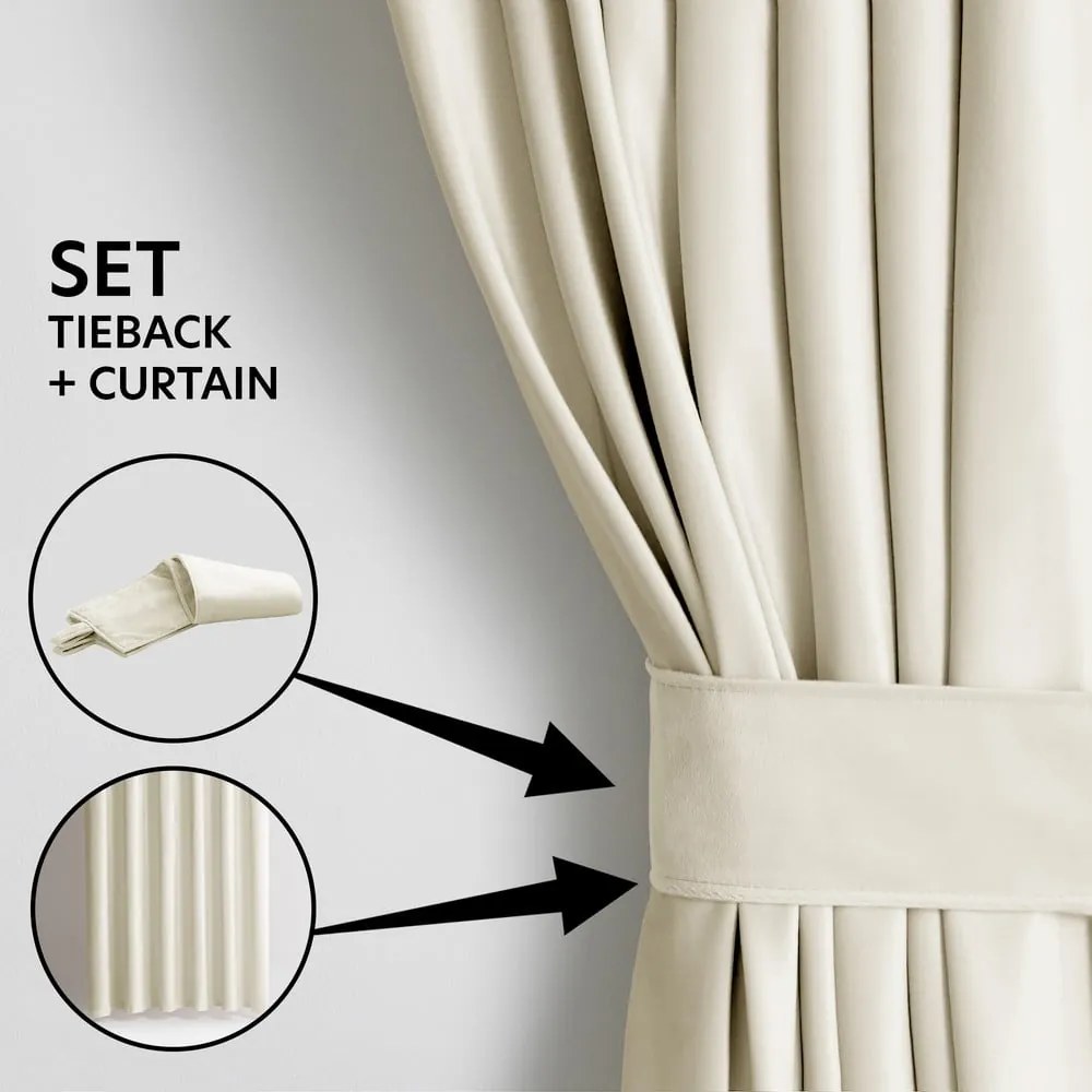 Krémszínű bársony dimout (részleges sötétítő) függöny 140x270 cm Pleat – Restilo