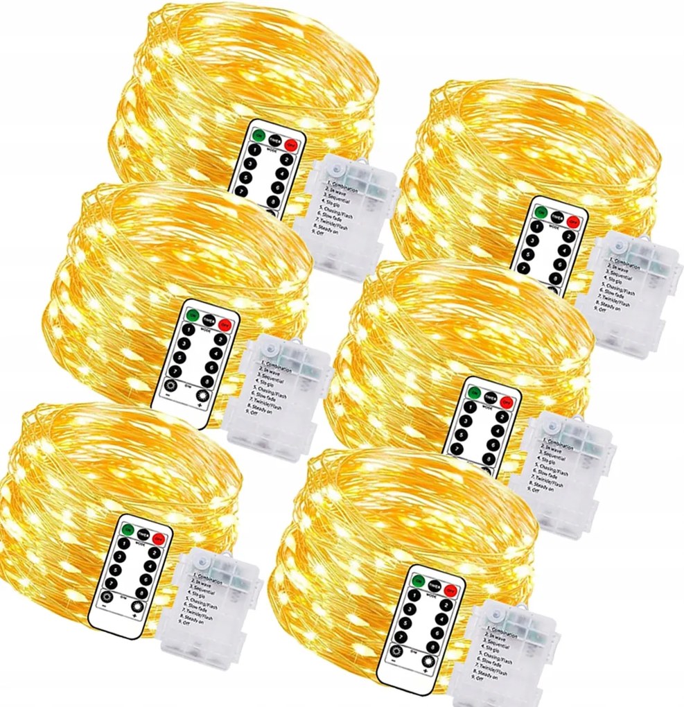 3db 50 LED-es, vonallámpa, meleg fehér fény, elemmel működik