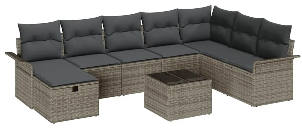 Kerti Kanapé Szett párnával 9 pcs Szürke 297.5 x 187.5 x 85 cm