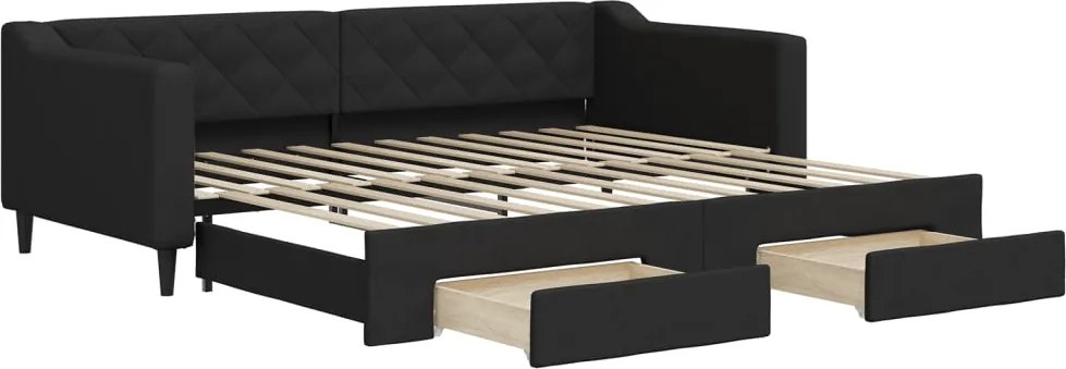 vidaXL fekete kihúzható szövet heverő fiókokkal 90 x 200 cm