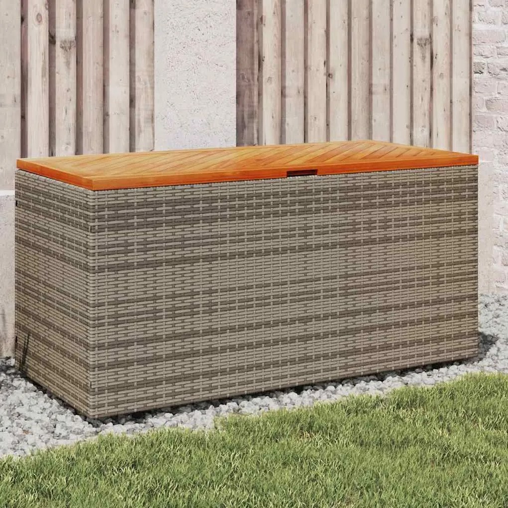 Szürke Polyrattan És Akácfa Kerti Tárolóláda 110 X 50 X 54 Cm