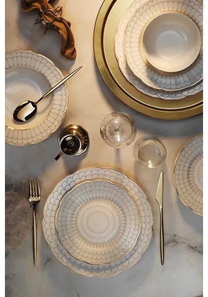 24 darabos elegáns fehér-arany porcelán étkészlet