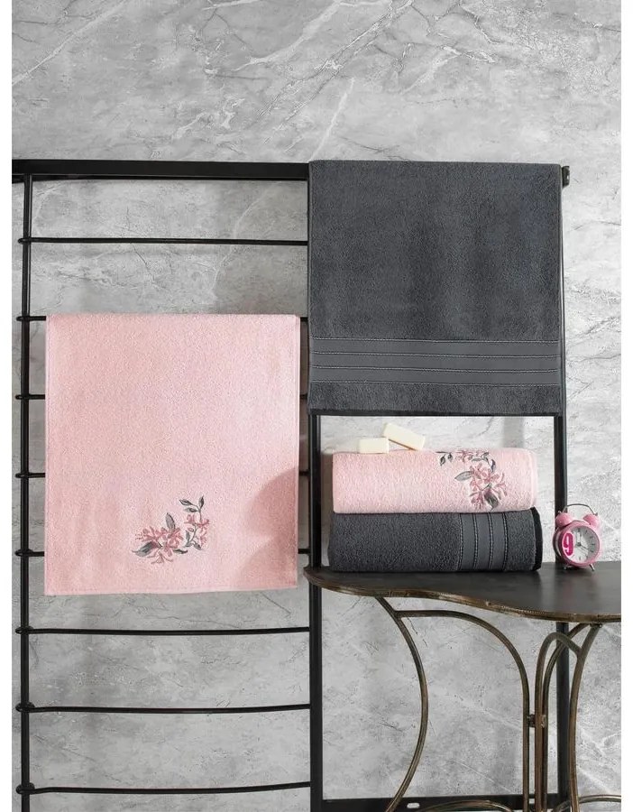 Törölköző Szett (4 db) Hamam Setı Colorful - Antracit, Pink