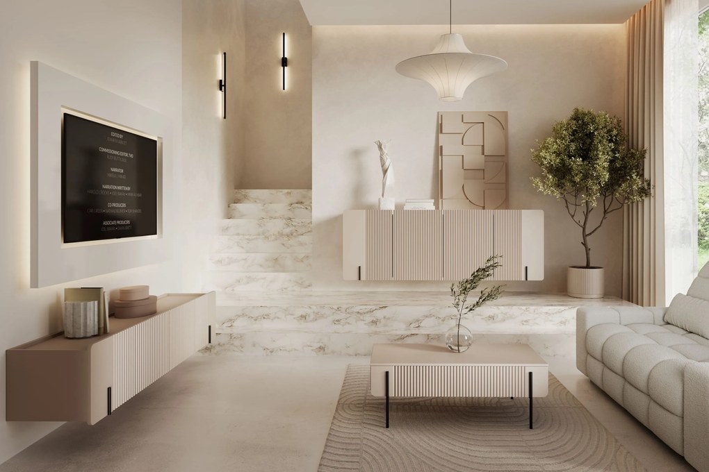 Malmi fali TV szekrény 200 cm - kasmír / fekete