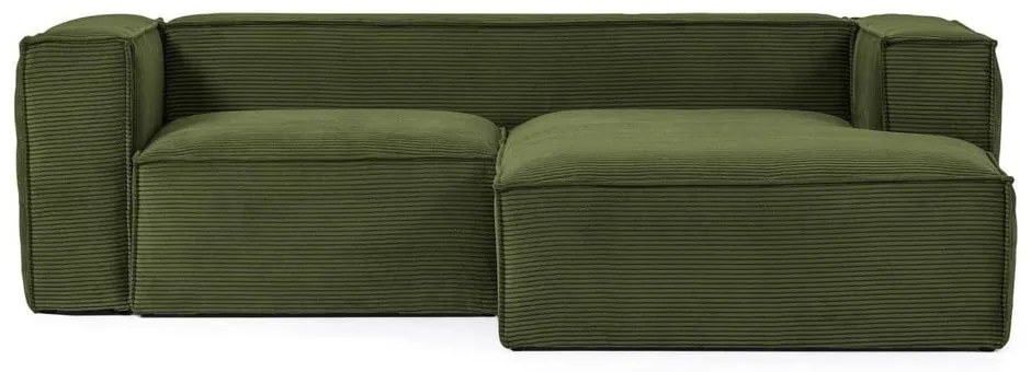 Zöld kordbársony sarokkanapé (jobb oldali) Blok – Kave Home