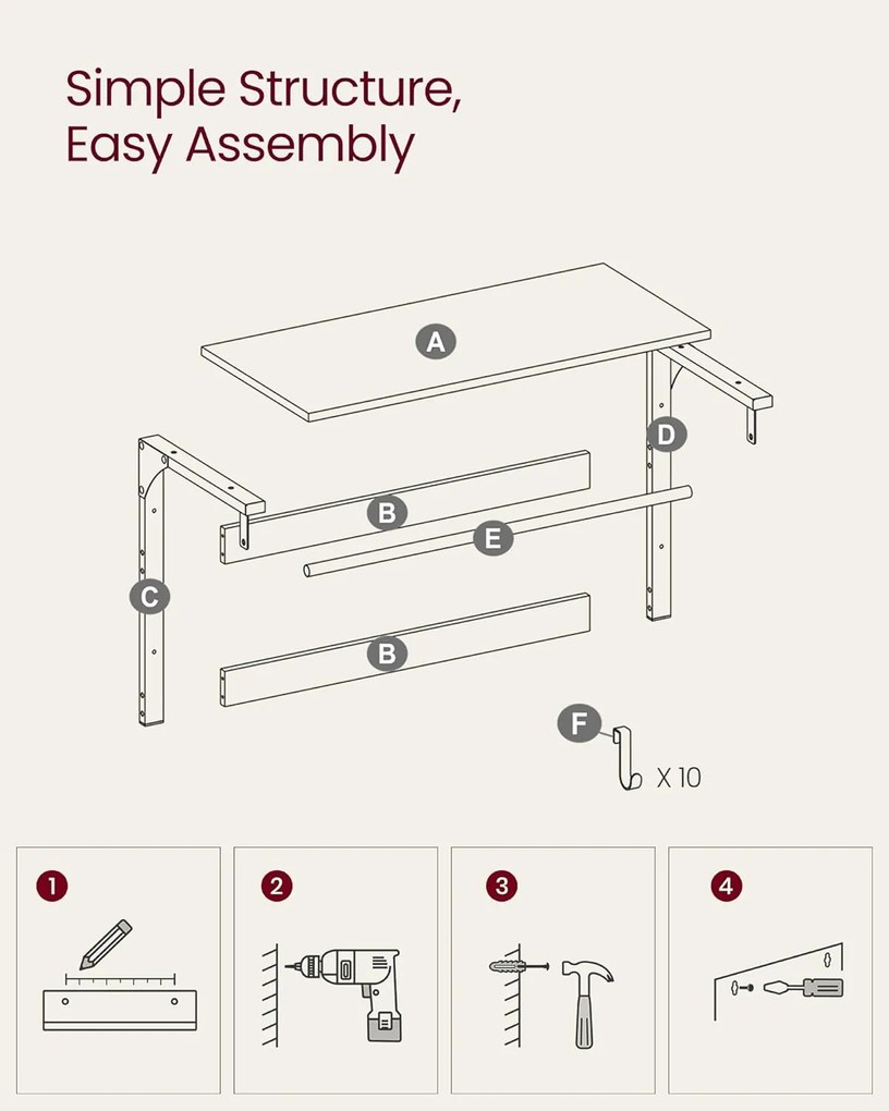 Fali ruhafogas polccal, tölgy szín–fehér