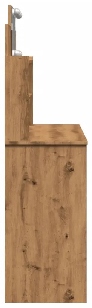 kézműves tölgy színű fésülködőasztal LED-del 96x40x142 cm