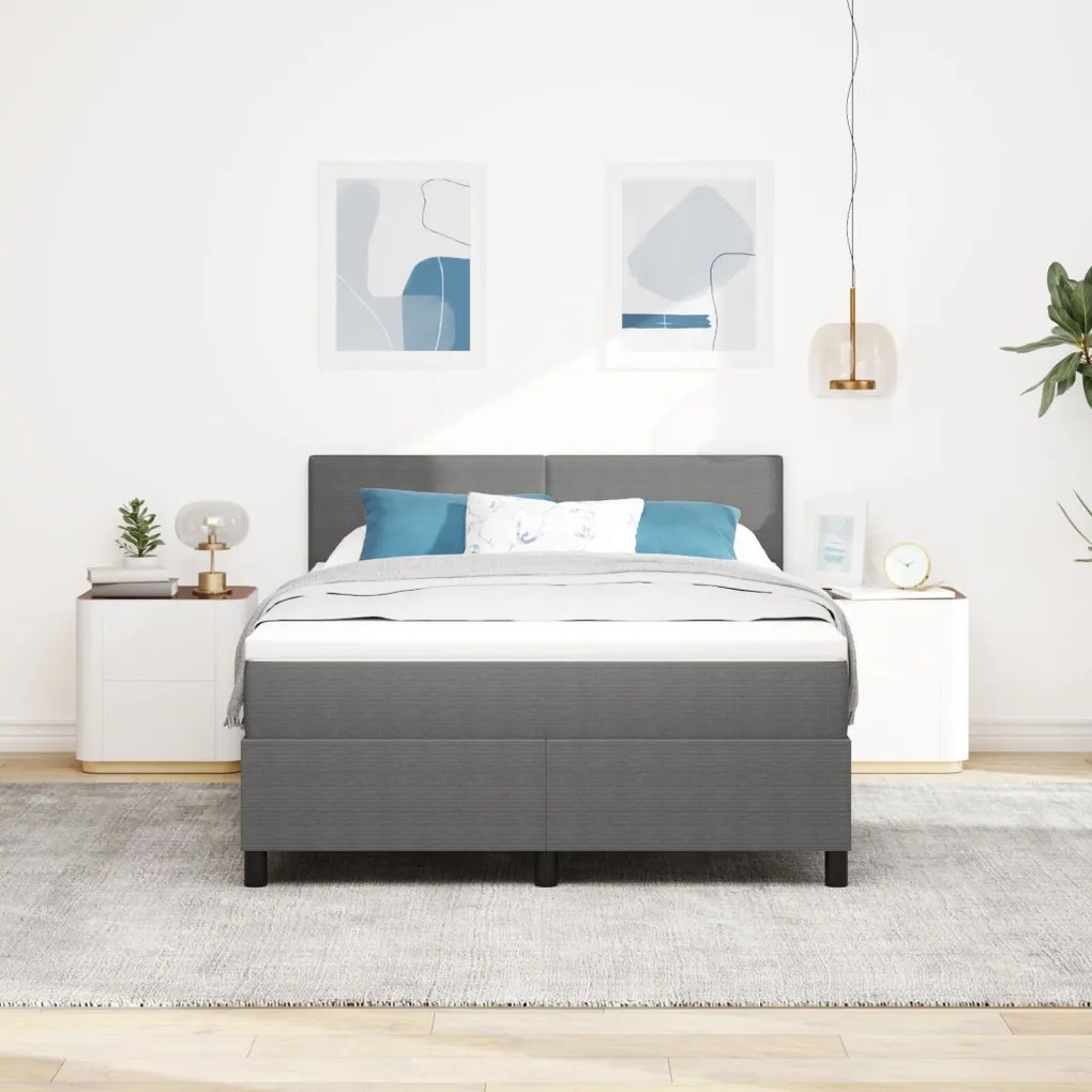 Box Spring Ágy matraccal Szürke 140x200 cm Kordbársony