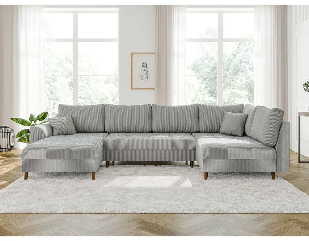 Világosszürke kordbársony sarokkanapé (bal oldali-U alakú) Ariella – Ropez