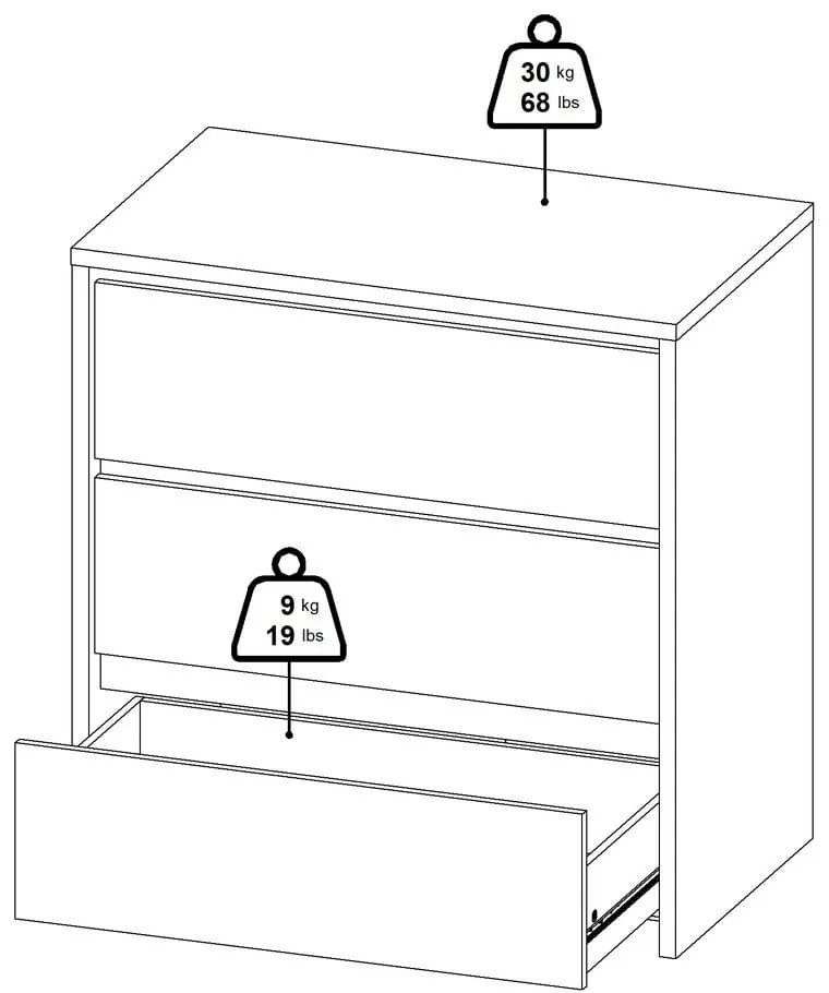 Fehér-natúr színű komód tölgyfa dekorral 80x84x48 cm Next – Tvilum