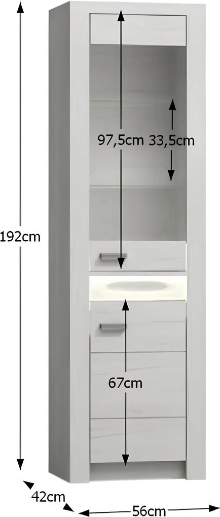 Vitrines szekrény, kőris fehér, INFINITY I-04