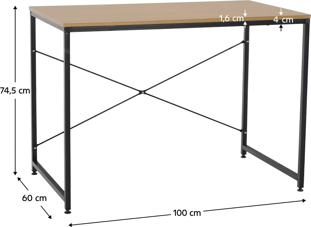 Íróasztal tölgy/fekete, 100x60 cm, MELLORA